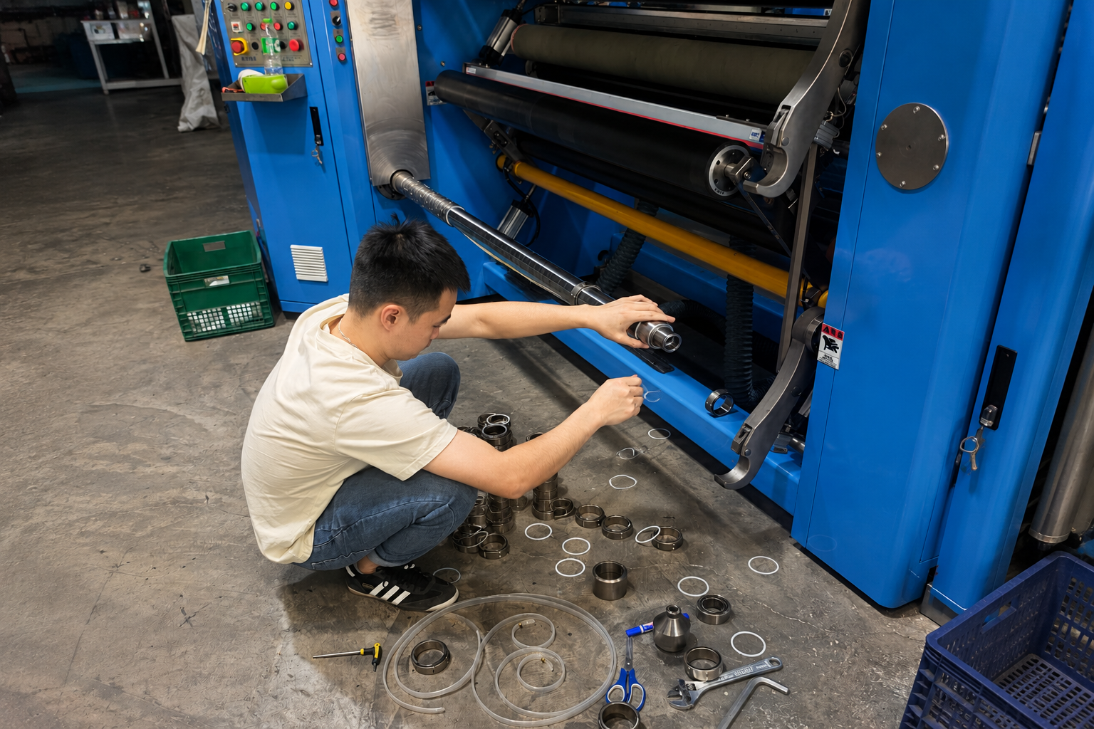 JUYOU engineer removing differential rings from an SF-650 differential shaft in Thailand