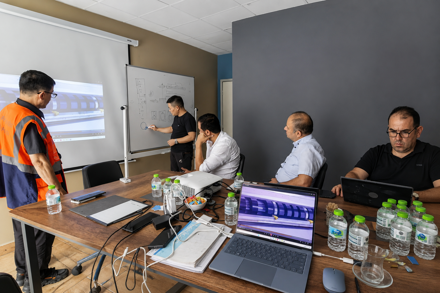 JUYOU and Frimpeks teams discussing the CLS-A8 project at the customer’s factory in Istanbul